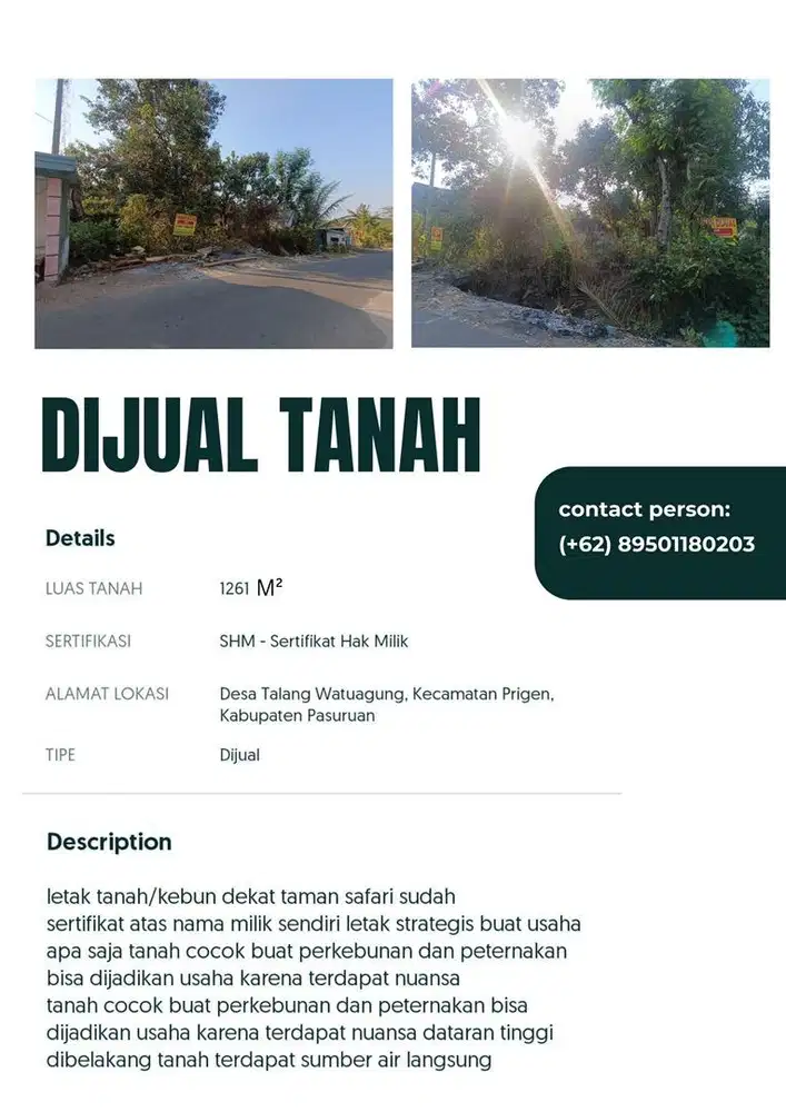 Tanah Strategis dekat taman safari prigen