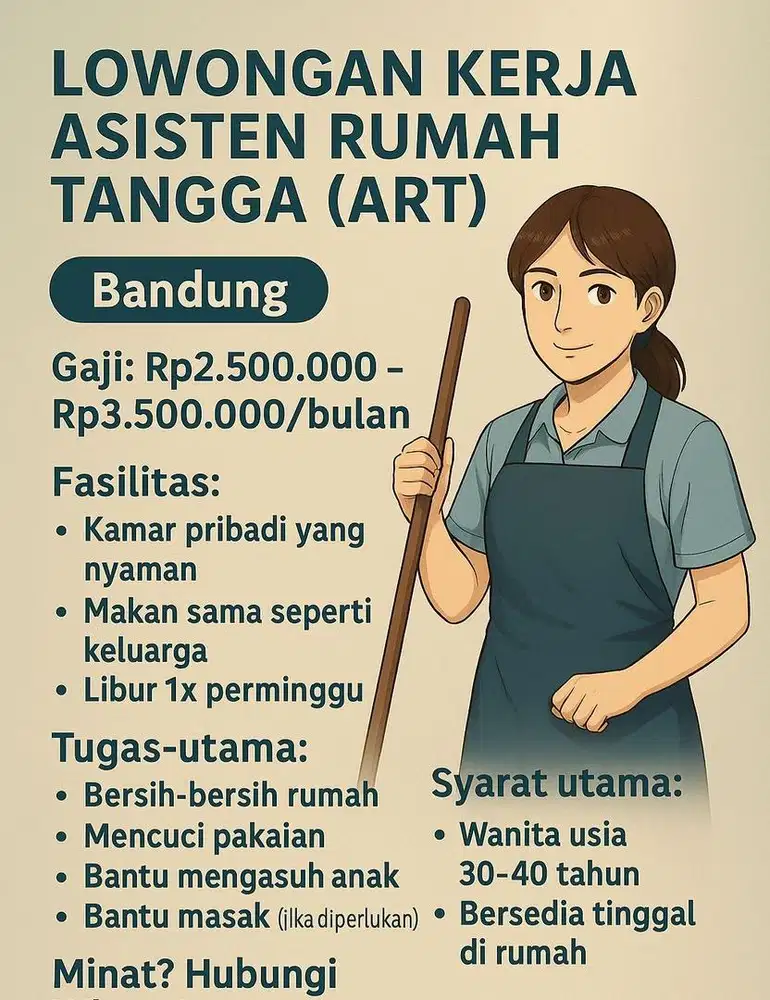 Dicari segera ART (tinggal dirumah)