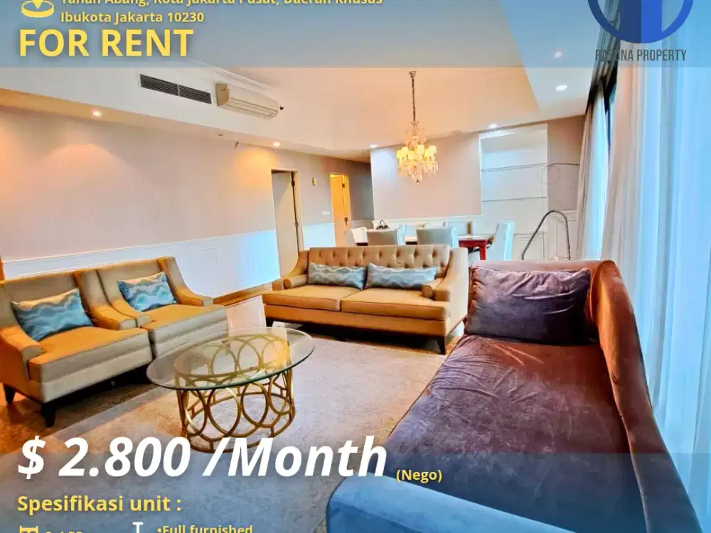 For Rent, Apartment Ascott Jakarta,3 Br, Furnished, Fasilitas Lengkap