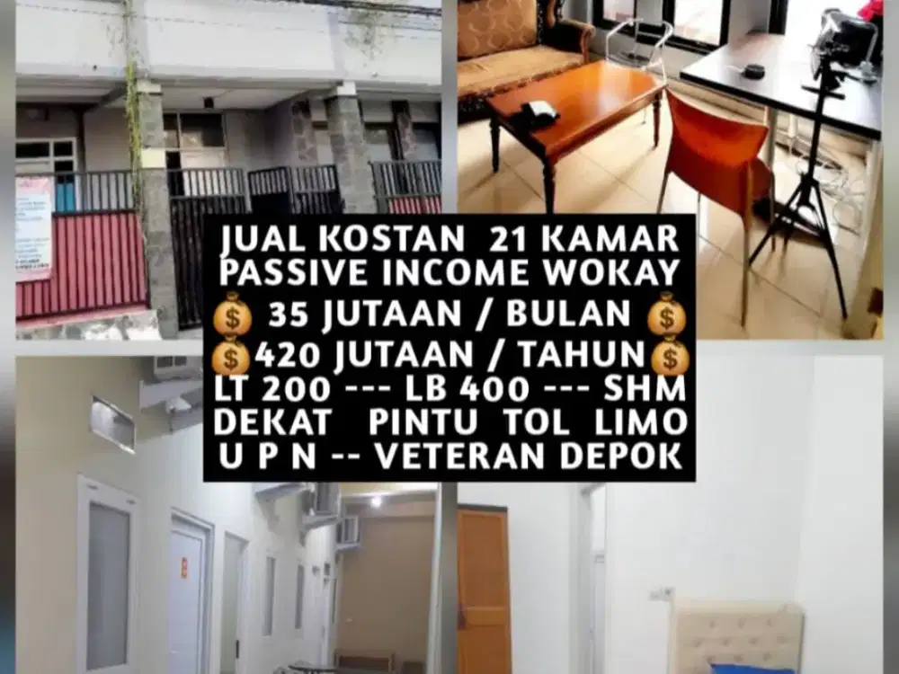 JUAL KOST KOSAN 21 KAMAR DEKAT UPN VETERAN DAN PINTU TOL LIMO DEPOK