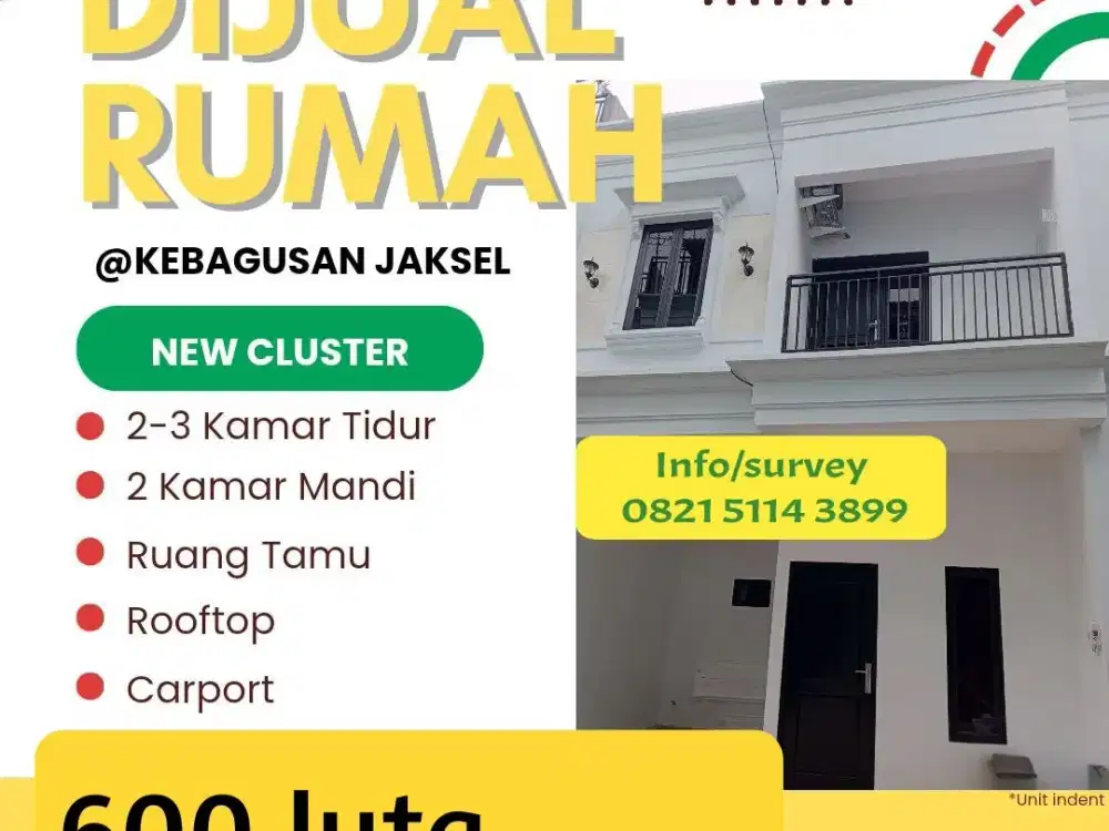 Dijual Rumah Cluster 2 Lantai Akses mobil bisa custom Kebagusan Jaksel