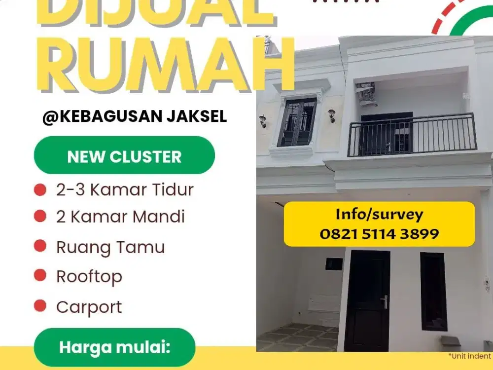 Rumah Cluster Baru 2 Lantai Akses mobil Kebagusan Pasar Minggu Jaksel