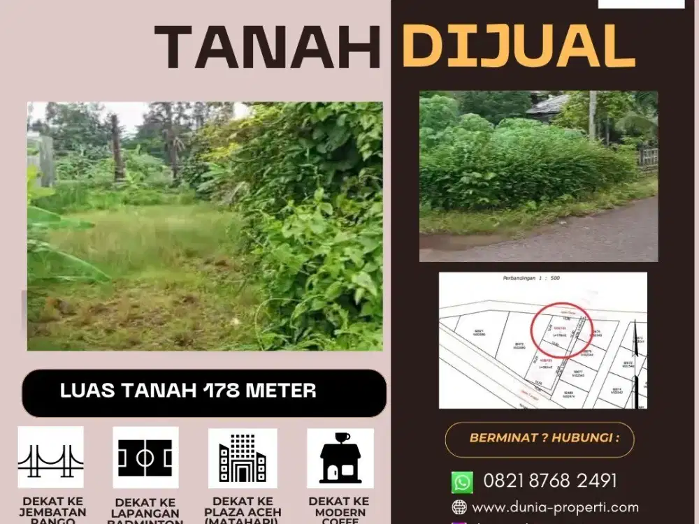 Dijual tanah strategis luas 178 m di Pango, Ulee Kareng - Dekat Kota
