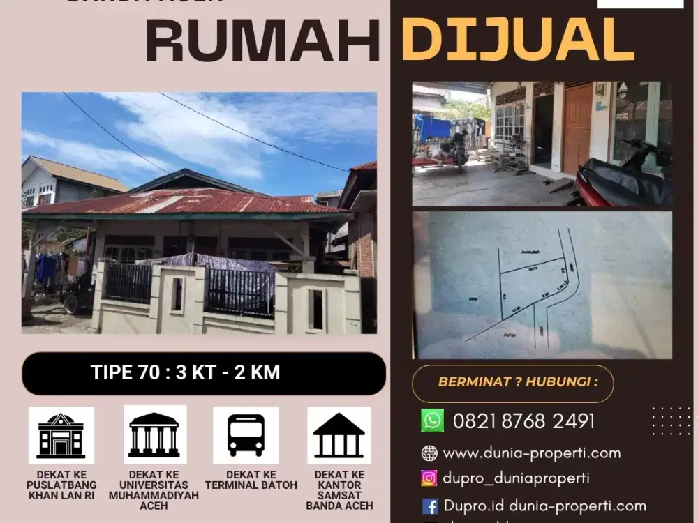 Rumah Dijual - Lokasi Strategis di Batoh, Kec. Lueng Bata, Banda Aceh