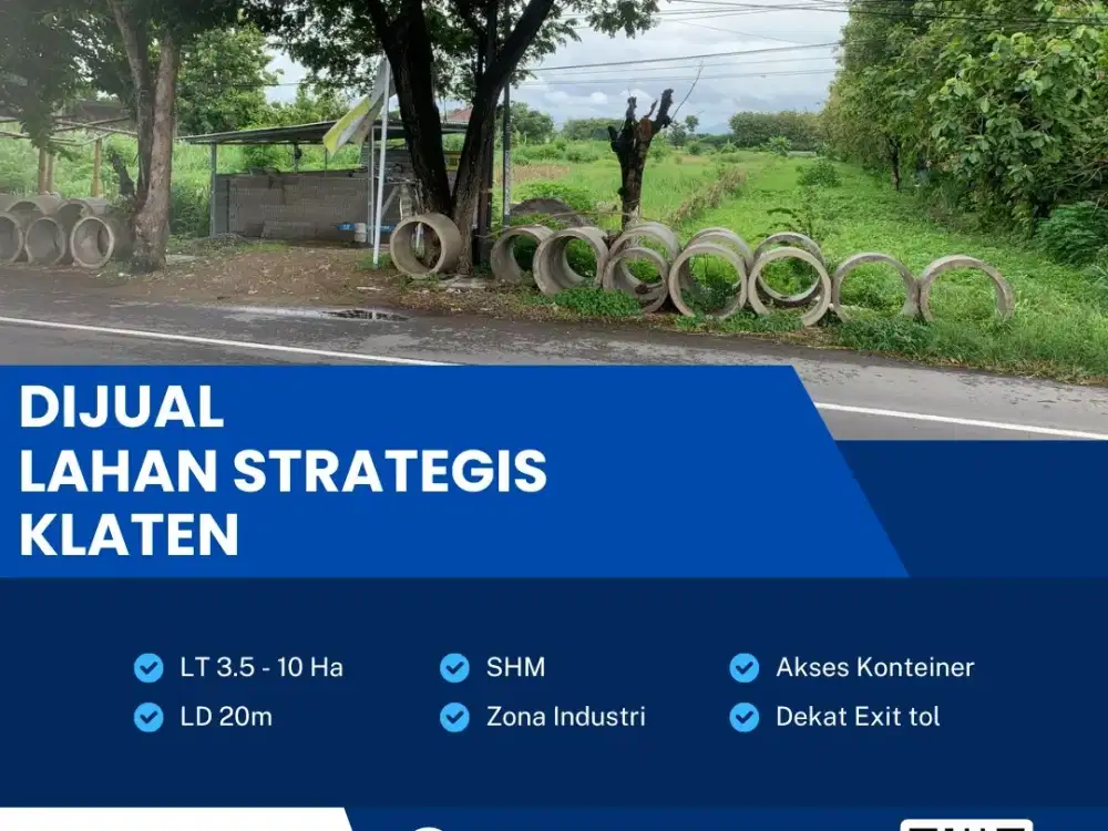 Dijual Tahan Zona Industri,Lokasi Ceper,Klaten,Luas 10 Hektar,Bu!