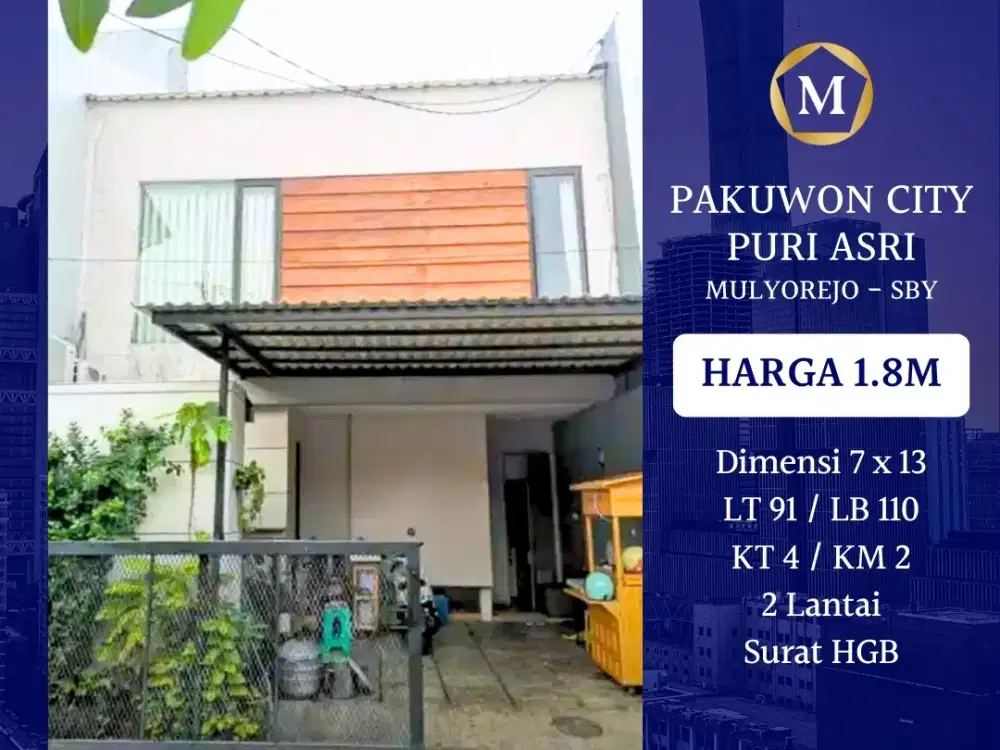 Rumah Pakuwon City Puri Asri Mulyorejo dkt ITS Kenjeran Mulyosari MERR