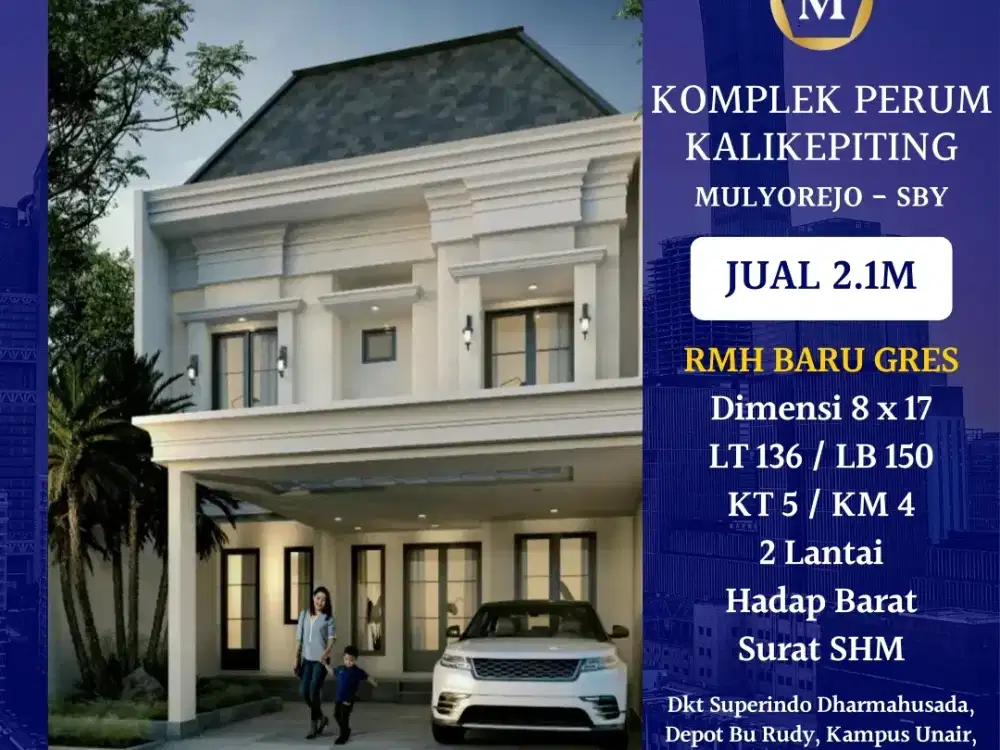 Rumah Kalikepiting Kalijudan dkt UNAIR Dharmahusada Gubeng Mulyorejo