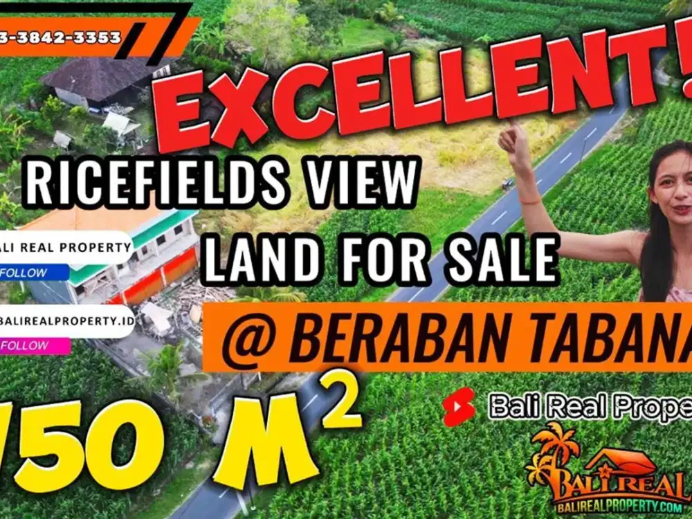 Pinggir jalan Hotmix 750 m2 View sawah dan Laut