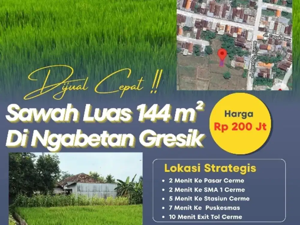 Dijual Cepat Sawah Luas 144 m² SHM di Gresik Jawa Timur