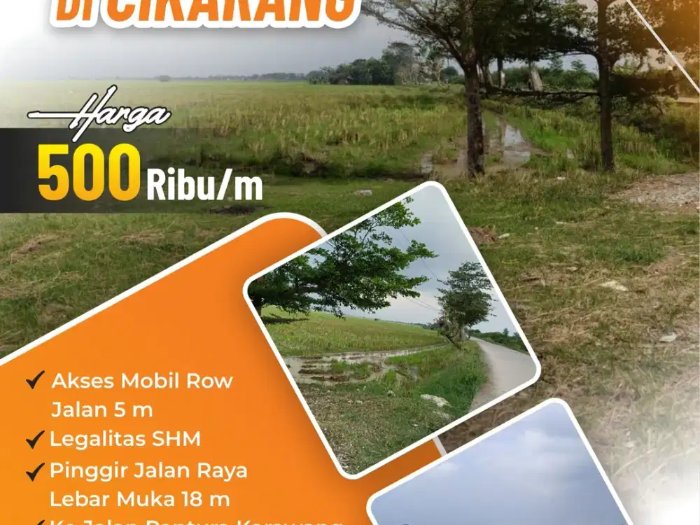 Dijual Sawah Luas 3989 m² di Cikarang Lokasi Pinggir Jalan