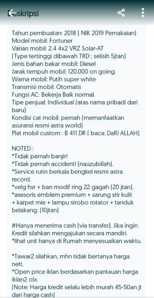 Jual toyota fortuner