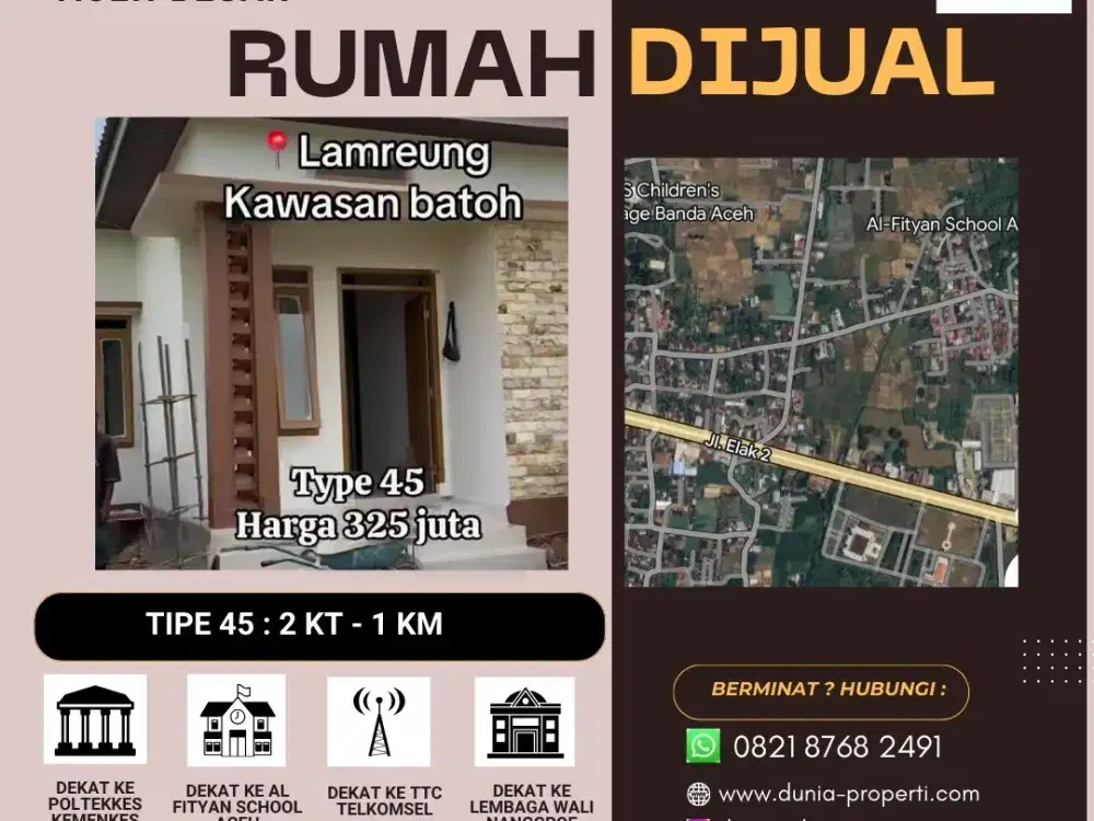 Rumah Hunian Murah Tipe 45 diLamreung Dekat Kawasan Batoh – Banda Aceh
