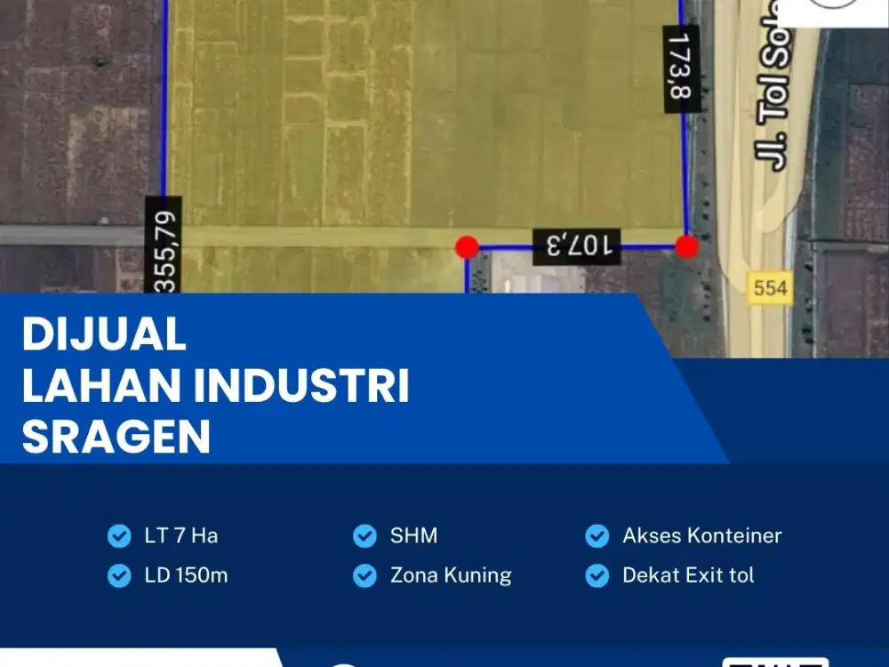 Dijual tanah industri Sragen sangat Strategis 7 Ha Bu!