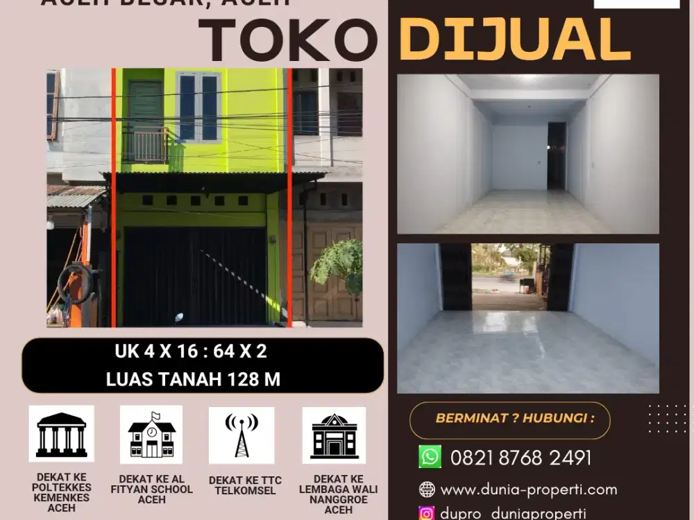 Dijual Cepat! Toko Strategis 2 Lantai Plus Hunian Nyaman di Lamreung