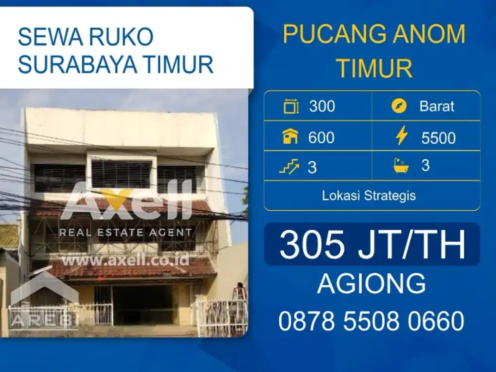 Ruko Pucang Anom Timur Disewakan