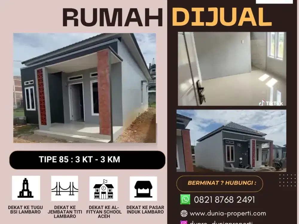 Rumah Minimalis tipe 85 Modern di Pagar Air, Ingin Jaya – Aceh Besar