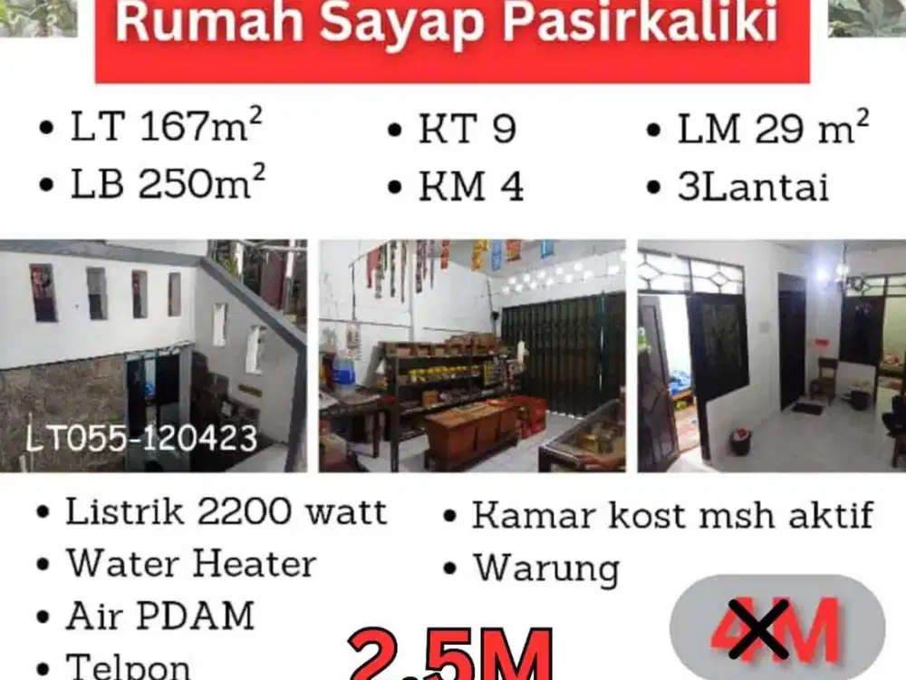 Jual cepat harga BU rumah dan kost masih aktif di sayap Pasirkaliki