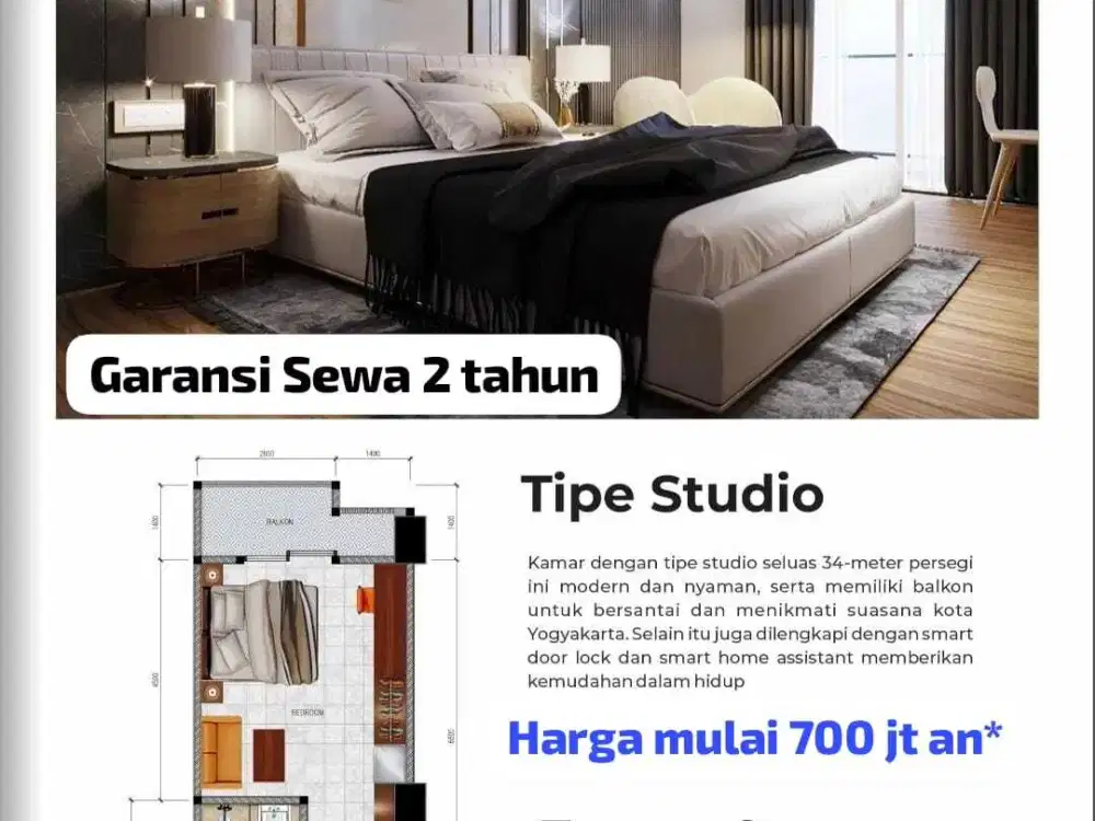Apartemen Strategis, Potensi Sewa Tinggi, sangat cocok untuk investasi