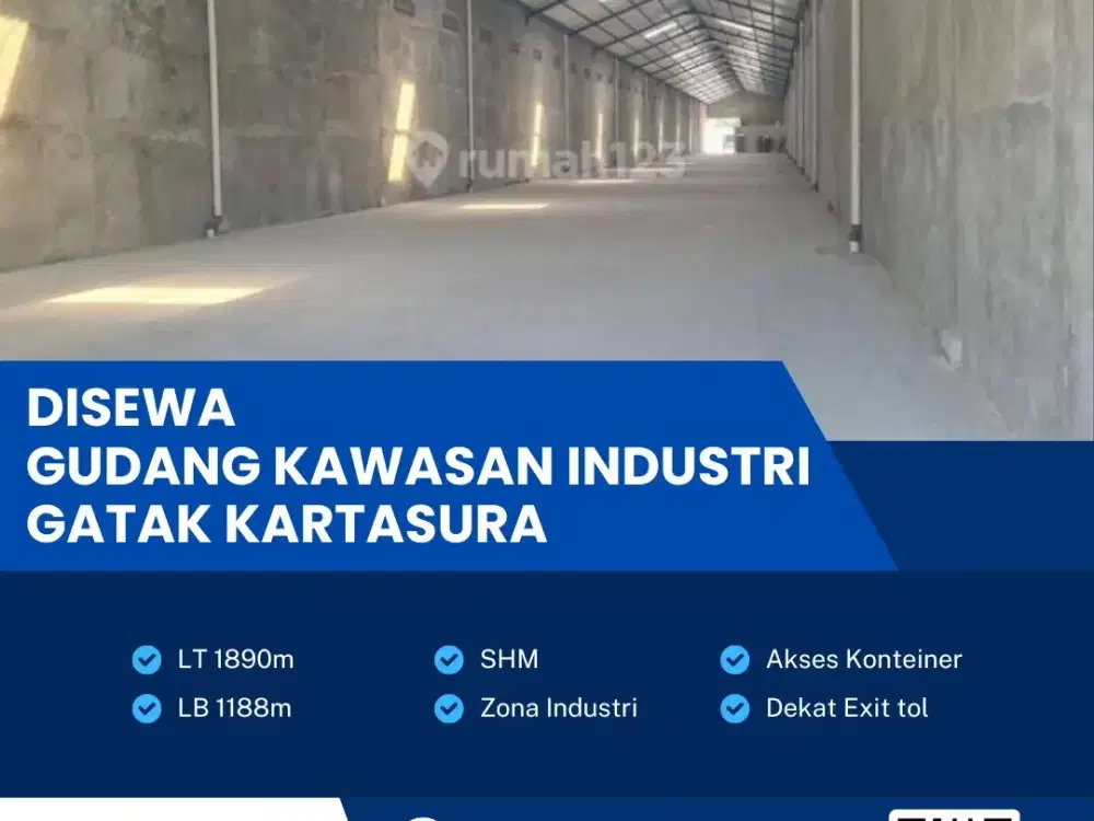 Disewakan Gudang Zona Industri Luas 1890m2 Lokasi Sukoharjo