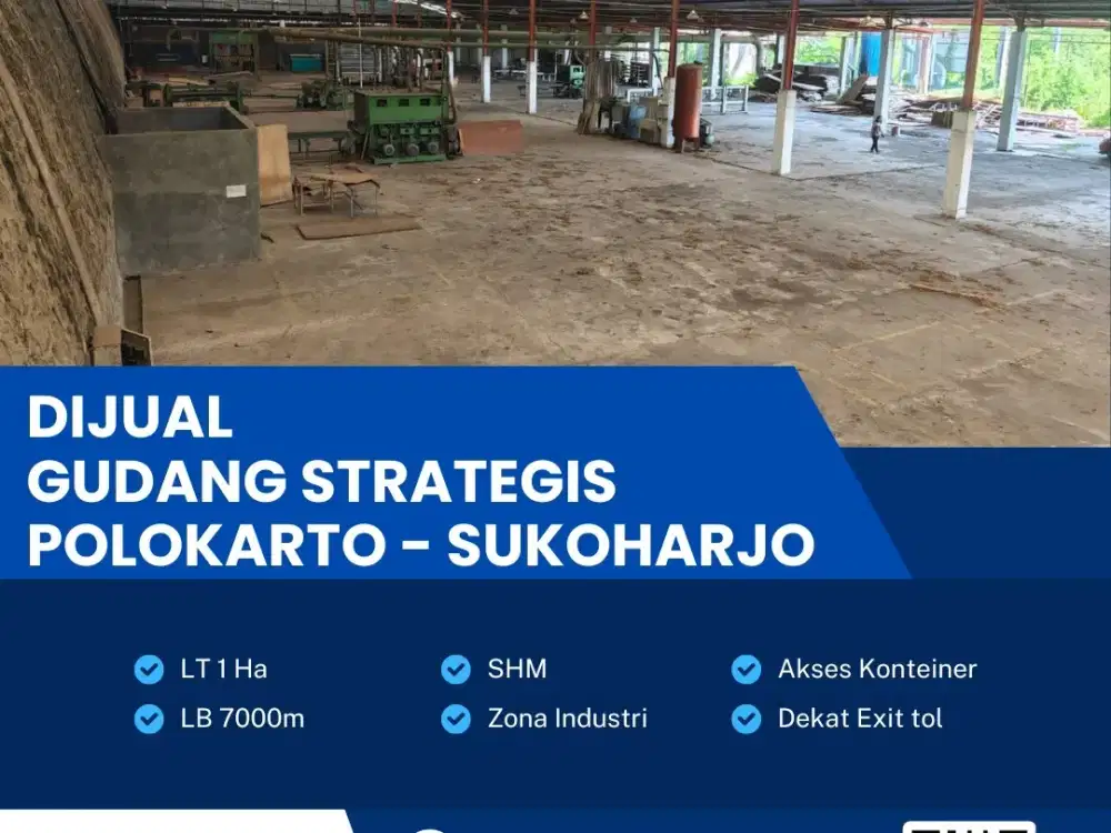 Dijual Gudang Industri di Sukoharjo,Lokasi Strategis 1,5 Ha