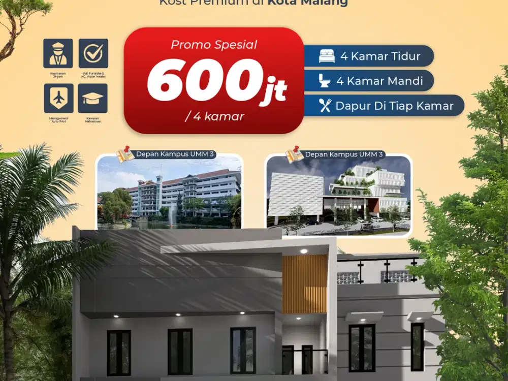 Dijual Rumah Kost Full Furnish dekat Kampus UMM Malang