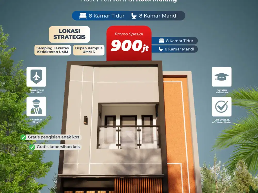 Dijual Rumah Kost Full Furnish dekat Kampus UMM Malang