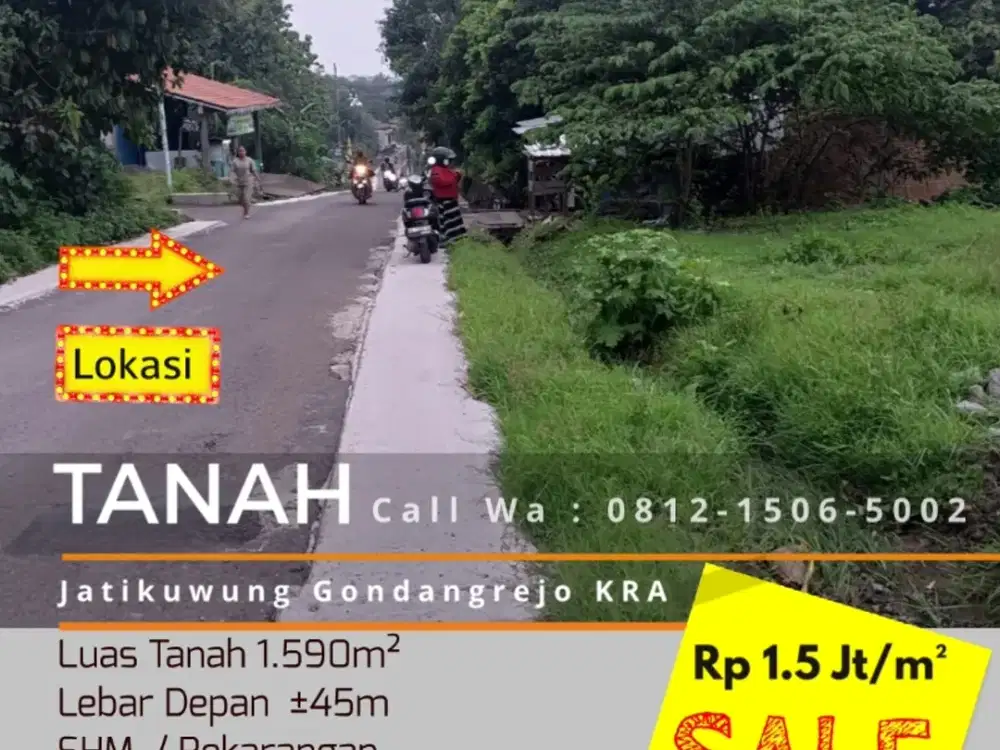 Tanah Ideal 1.590m² Cocok Untuk Perumahan Komersil