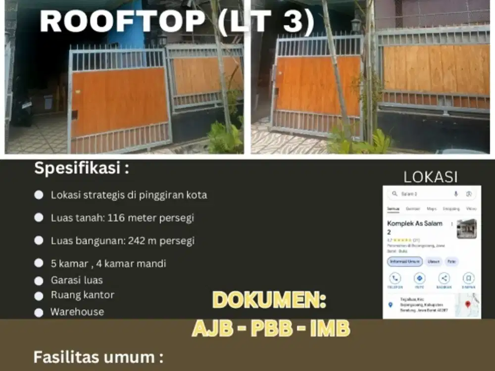 Dijual murah rumah lt116/200 harga595jt di Asalam buah batu Bandung