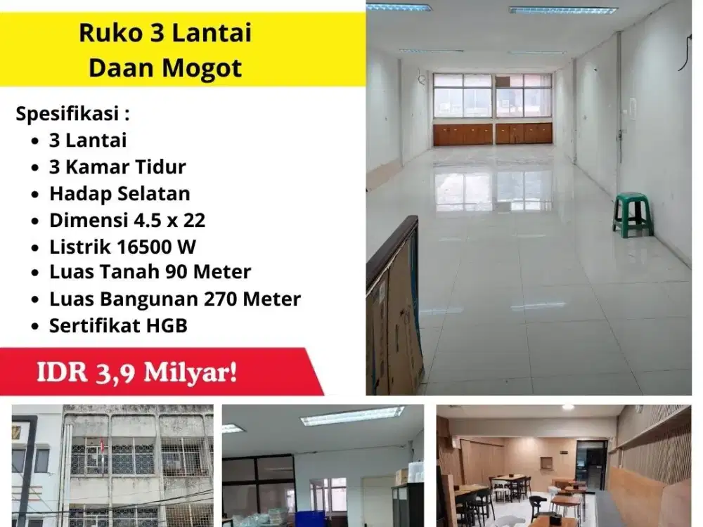 Dijual Ruko 3 Lantai Cocok Untuk Kantor dan Tempat Usaha Daan Mogot