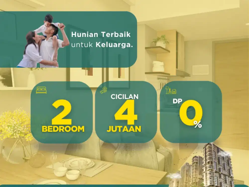 Apartemen Jakarta 2 Kamar Harga 1 Kamar, Full Furnish Free Biaya Awal