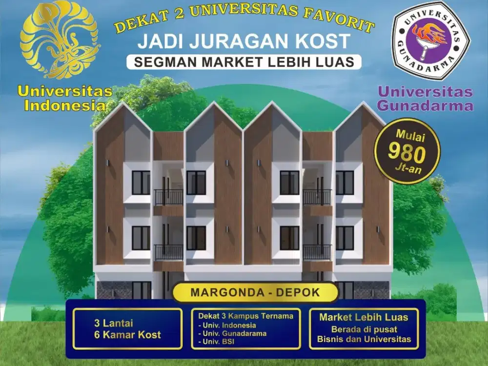 JUAL RUMAH KOST MARGONDA DEPOK, RING 1 GUNDAR & UI, MARKET LEBIH BESAR