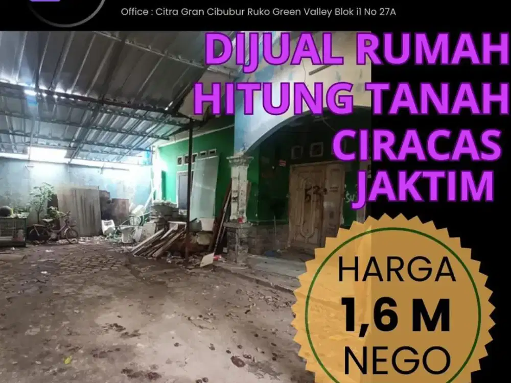 Dijual Rumah hitung tanah di Ciracas Jakarta Timur
