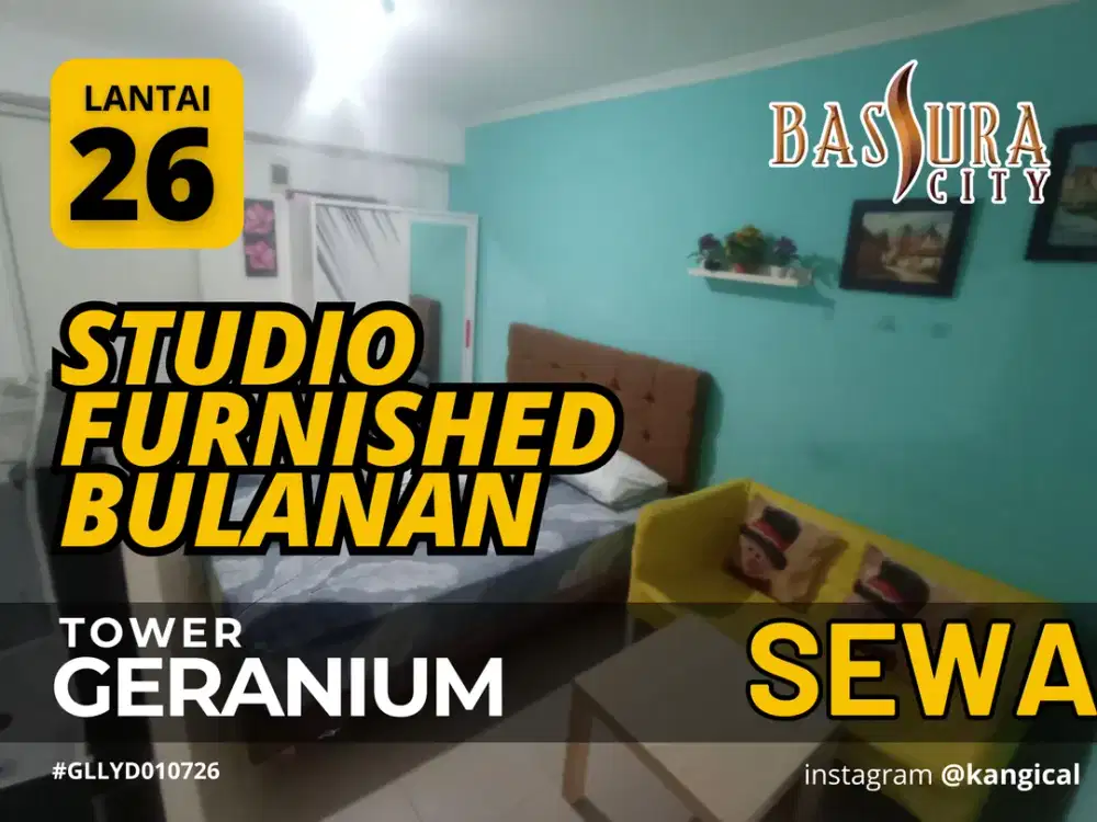 Sewa Bulanan STUDIO Furnished Lantai 26 Tower G Apartemen Bassura City
