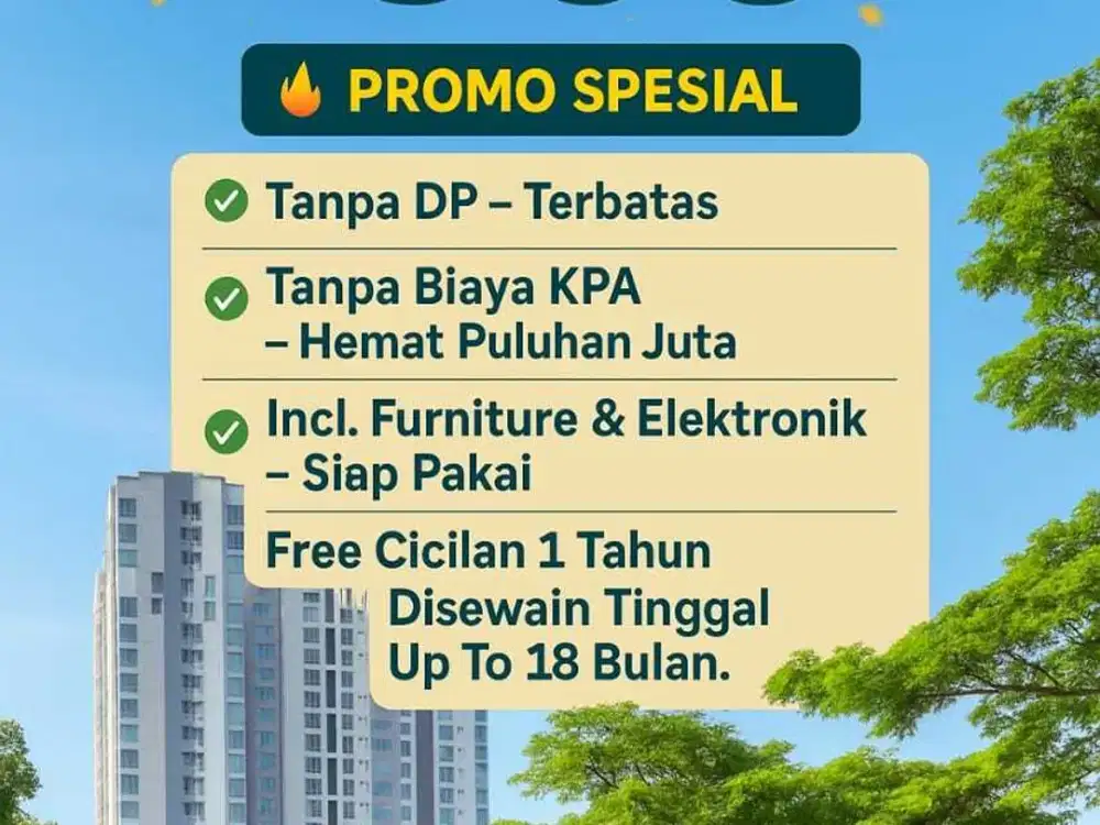 Apartemen Jakarta 2 Kamar, Sedia Lahan Free buat Usaha dan Bisnis