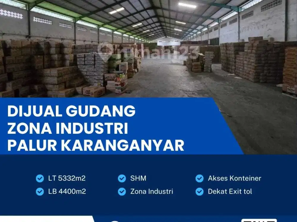 Dijual gudang lokasi palur luas 5332m BU!