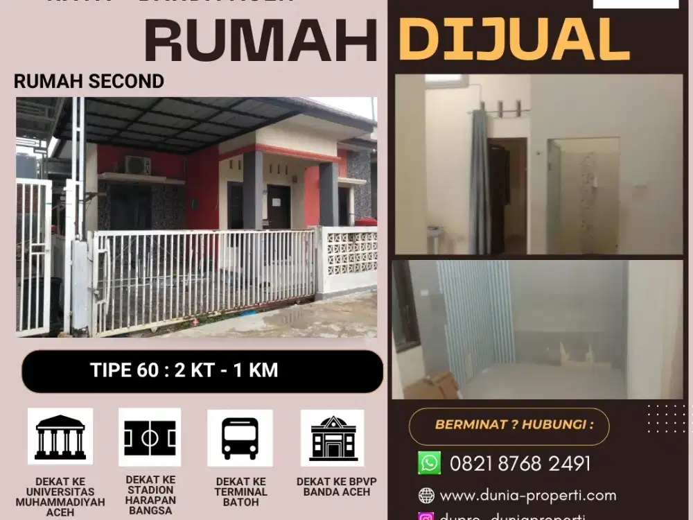 Dijual cepat rumah second siap huni di Lhong Raya tipe 60, Banda Aceh