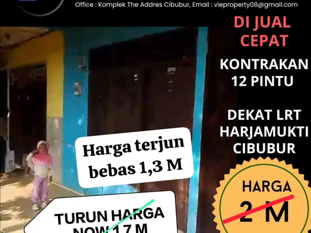 JUAL RUGI KONTRAKAN 12 PINTU DEKAT LRT HARJAMUKTI AKSES MOBIL