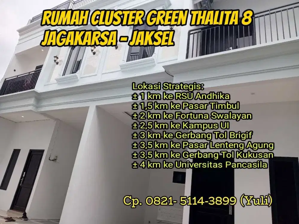Rumah Cluster 2 Lantai Akses mobil Bebas banjir di Jagakarsa Jaksel