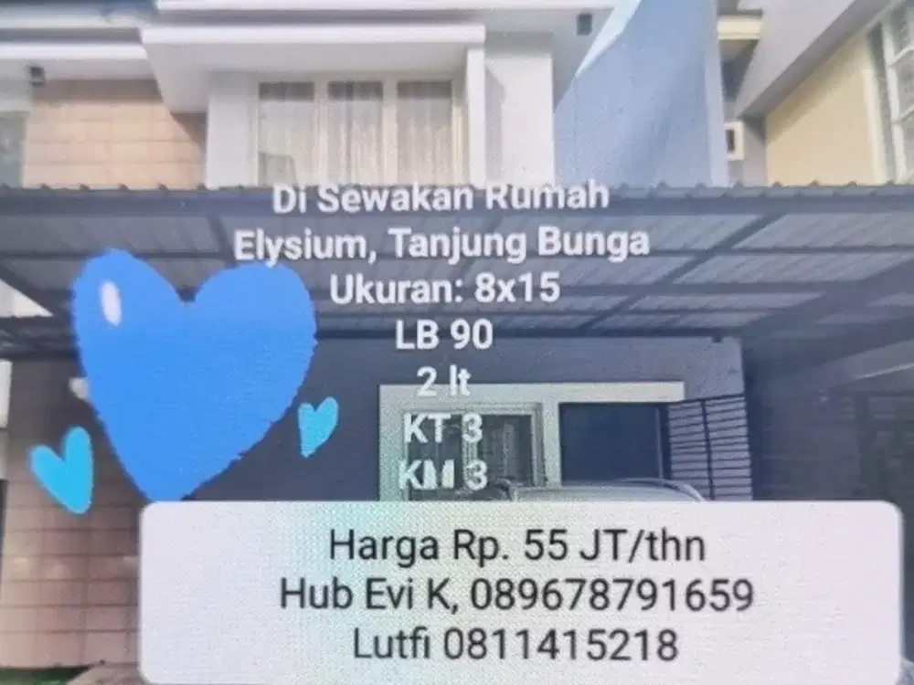 Disewakan Rumah 2 lantai di Elysium Tjg Bunga Makassar