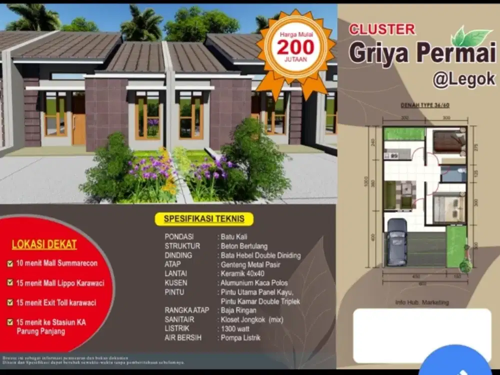 Rumah KPR tanpa DP digriya permai dkt gading Serpong BSD