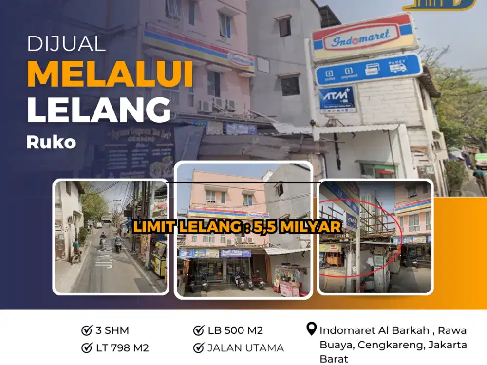 Lelang Ruko 3 Lantai Komersil strategis Indomaret Rawa Buaya !
