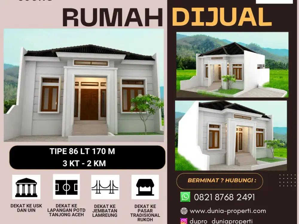 Rumah Baru Tipe 86 Siap Huni di Tungkop - 5 Menit ke Unsyiah & UIN