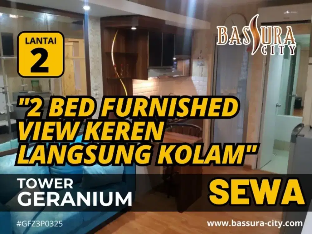 Disewakan 2 bedroom Furnished Cantik Lantai 2 Apartemen Bassura City