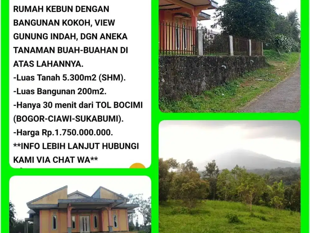 Rumah kebun villa view indah investasi untung 30 mnt dr tol Bogor-skmi
