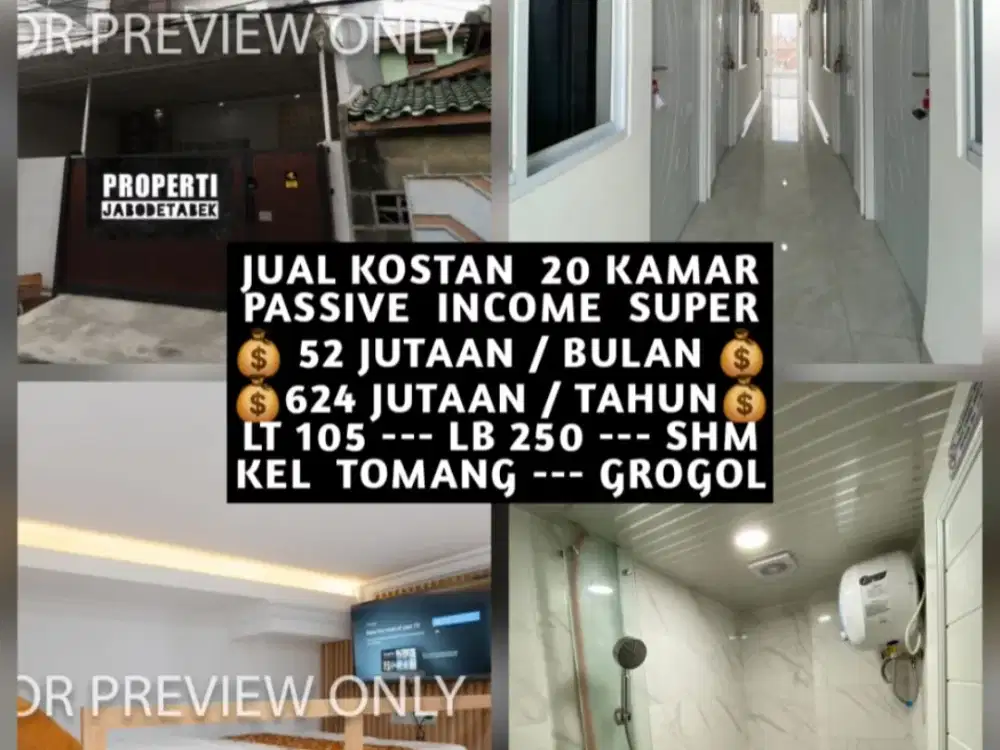 JUAL KOST KOSAN 20 KAMAR DI TOMANG GROGOL PETAMBURAN JAKARTA BARAT