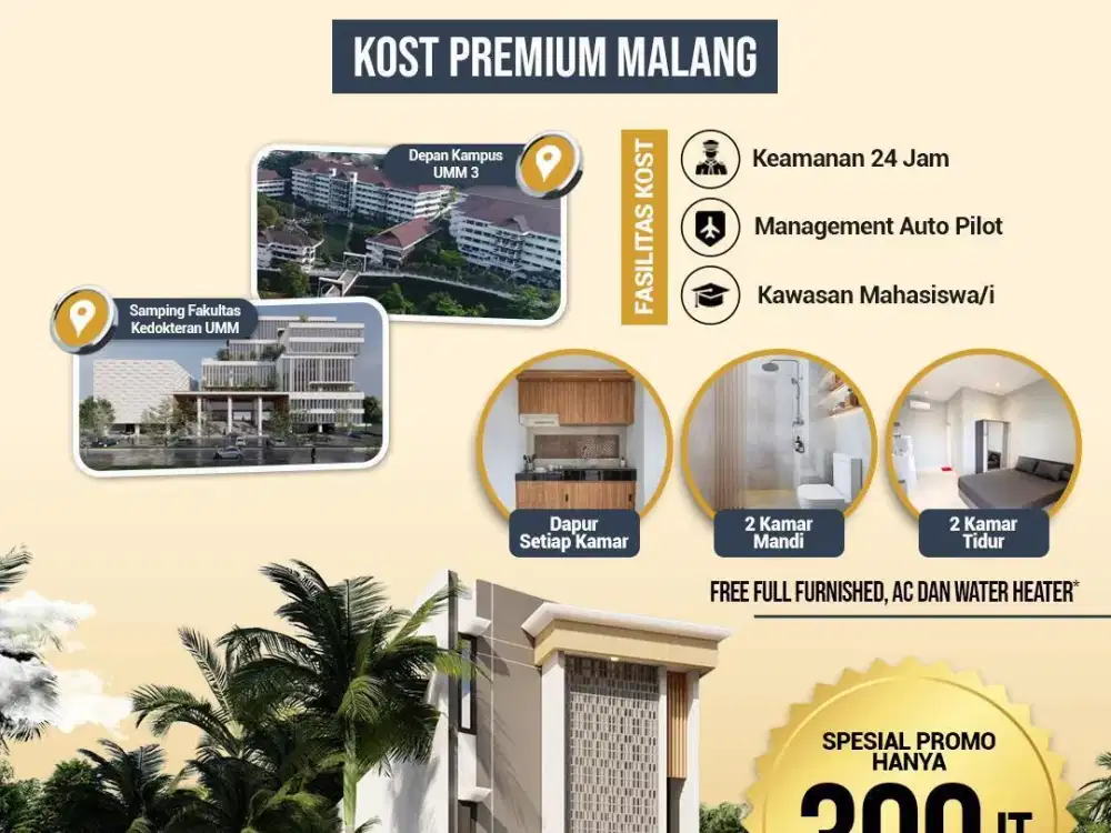KAMAR KOS FULL FURNISH HANYA 300 JUTA KOTA MALANG