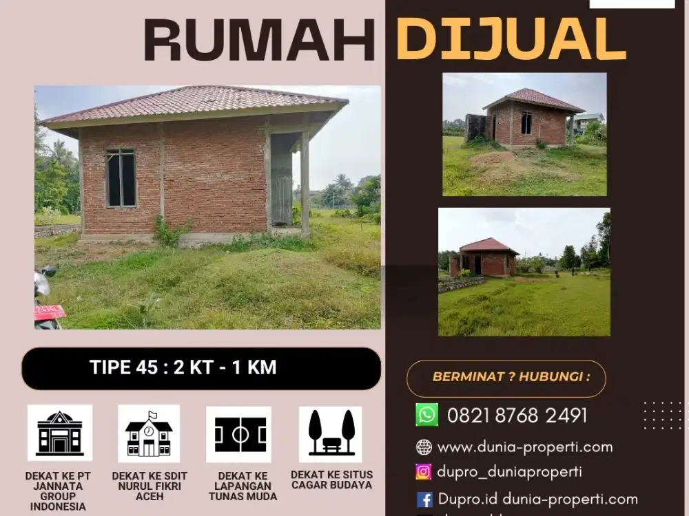 Rumah Siap Huni Murah Tipe 45, Desa Lamtheun Darul Imarah Aceh Besar