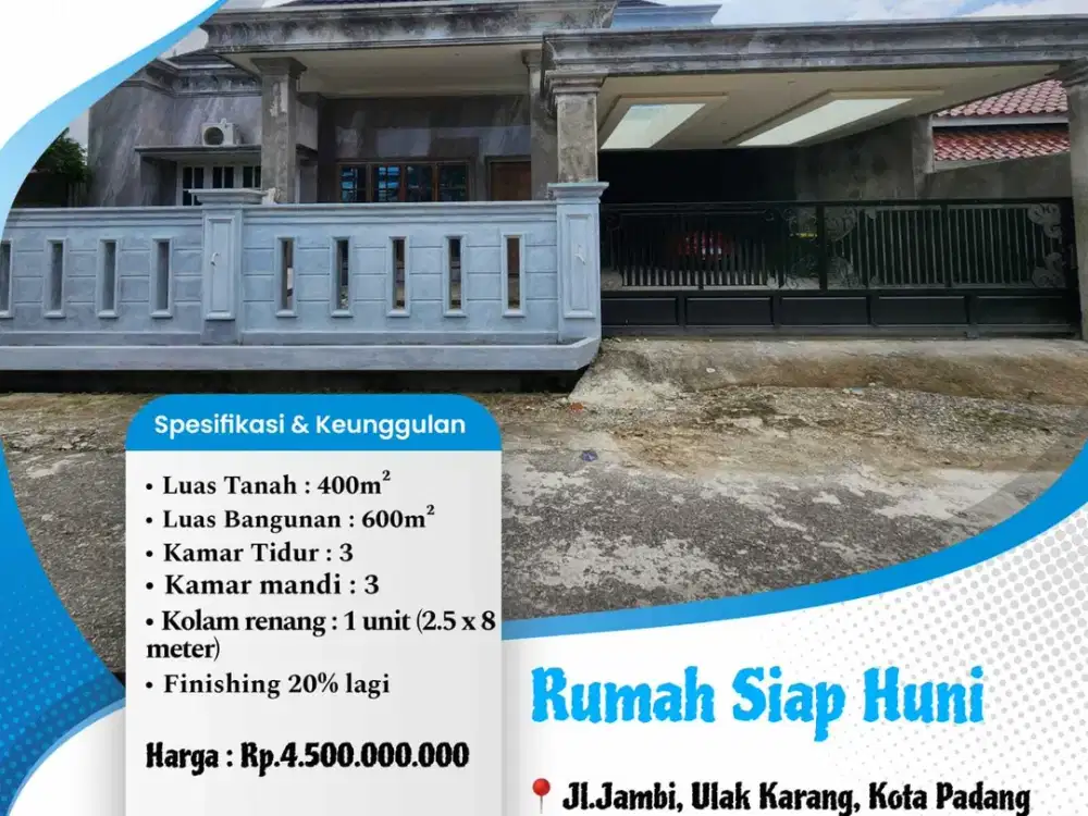 Rumah siap huni pusat kota ulak karang bonus kolam renang