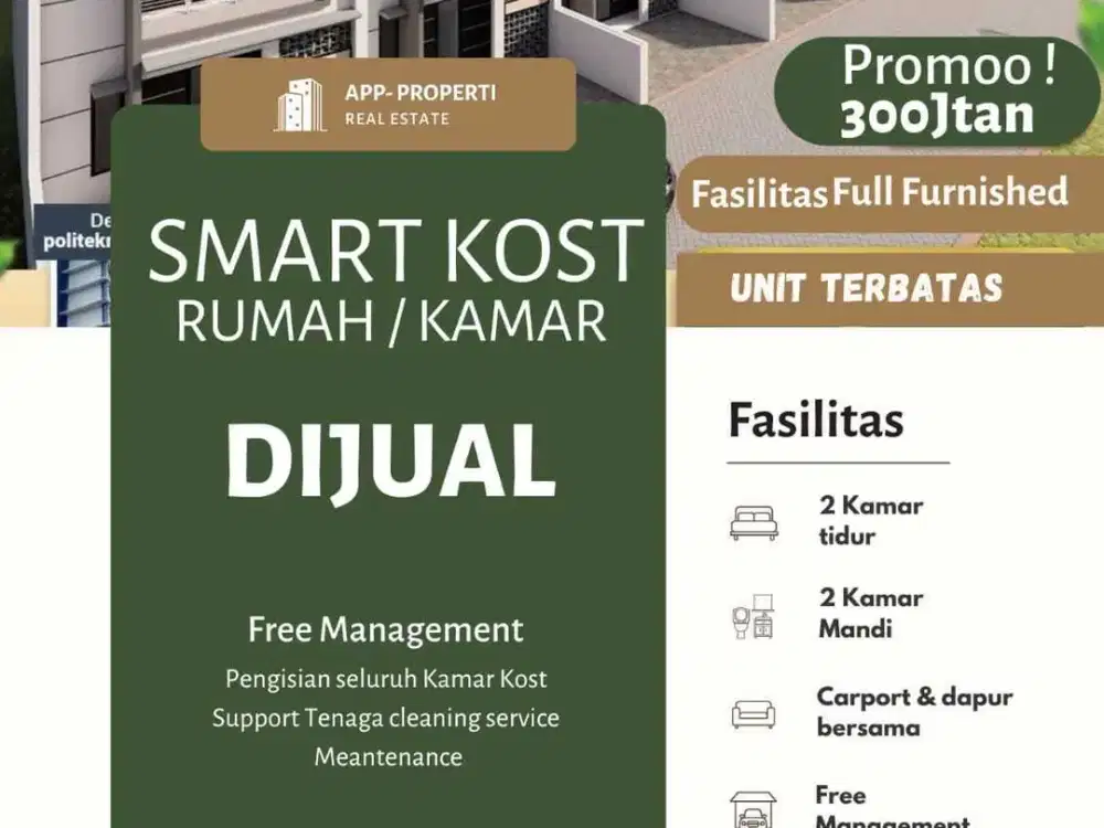 KAMAR KOS PREMIUM HANYA 300 JUTA KOTA MALANG DEPAN KAMPUS MUHAMMADYAH
