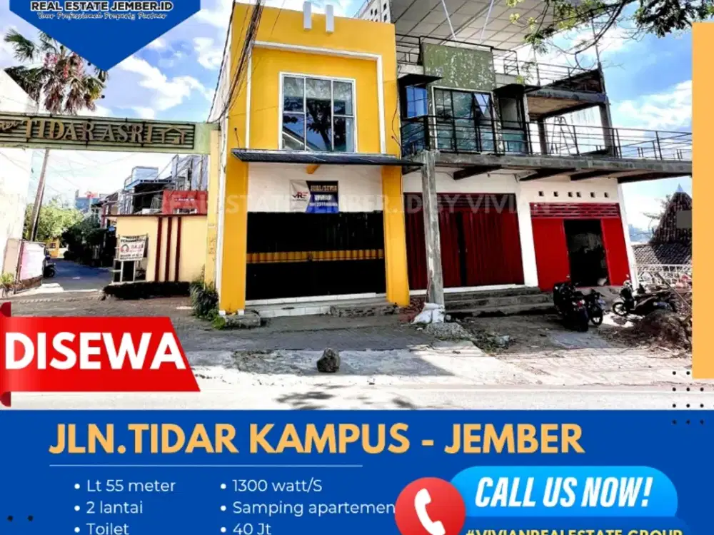 RUKO DI JLN TIDAR KAMPUS SAMPING APARTEMEN JEMBER
